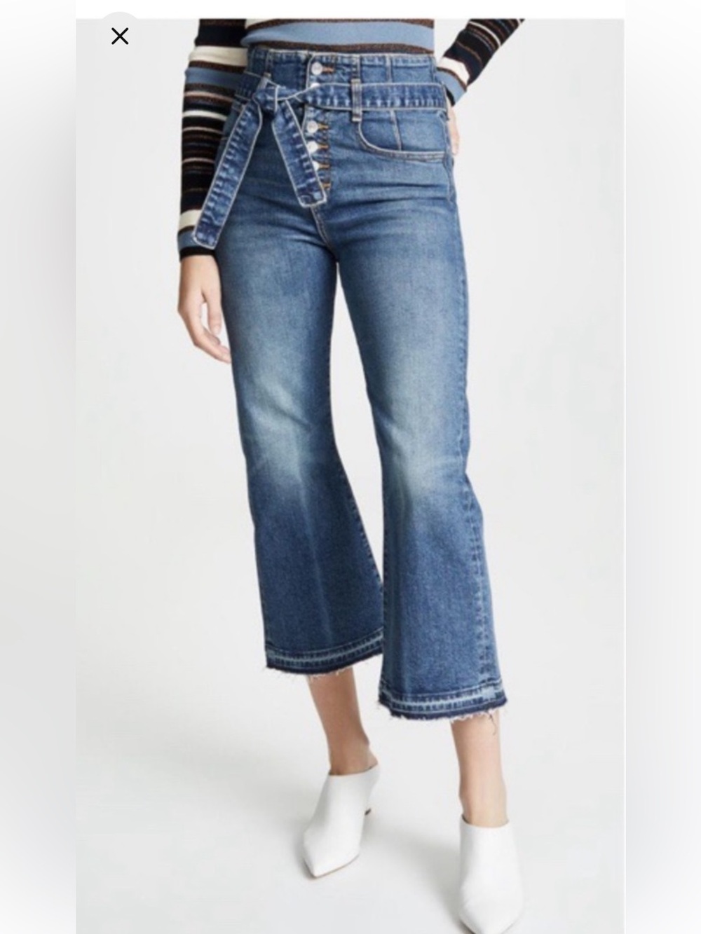 Veronica Beard Belted Cropped Flare Jeans Womens 31 High Rise Blue Denim